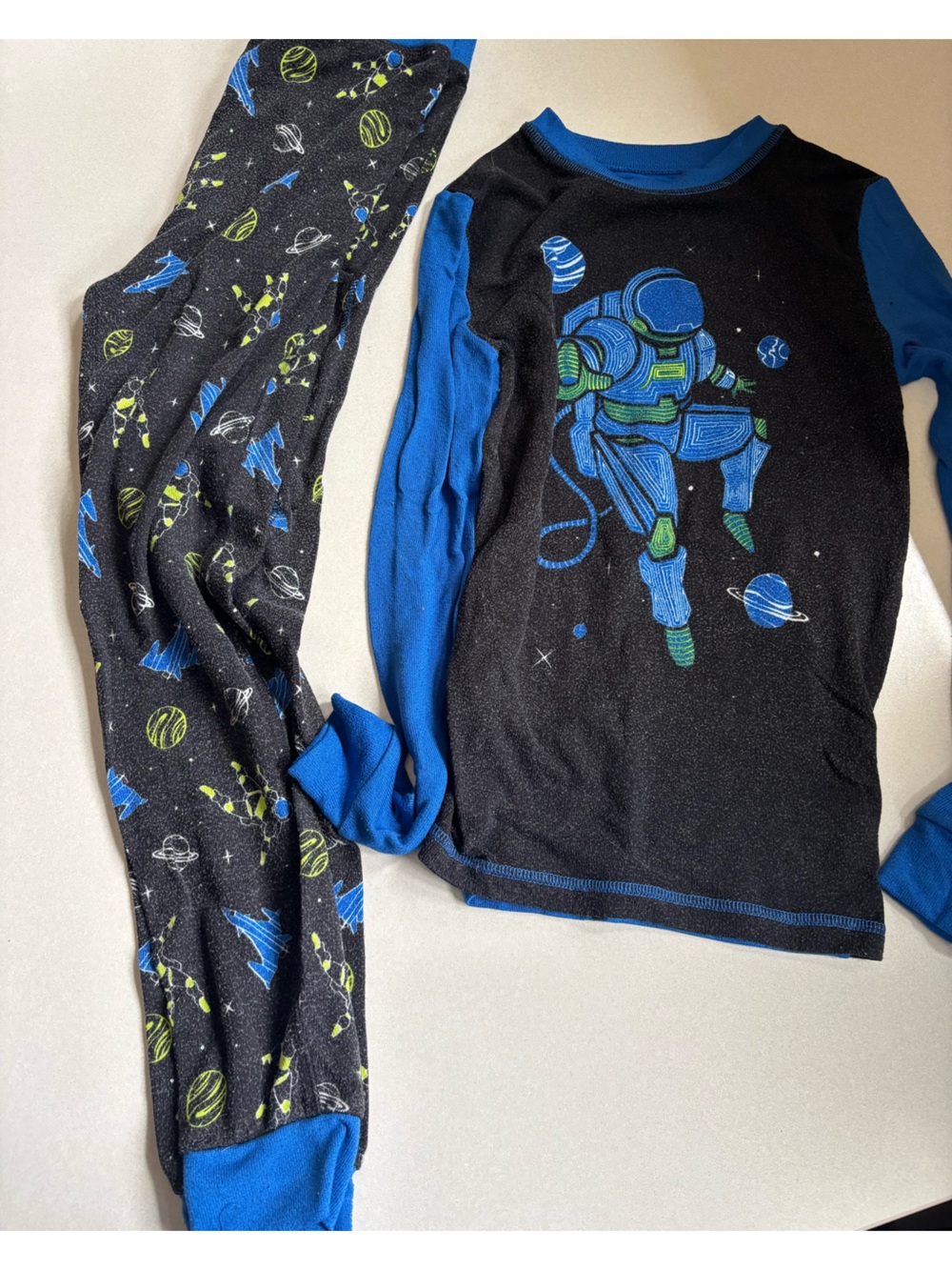 Cuddl Duds Black Pajama Set with Blue & Green Space Print